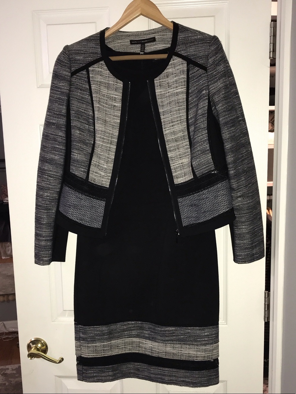 White House Black Market Black & Gray Open-Front Textured Jacket